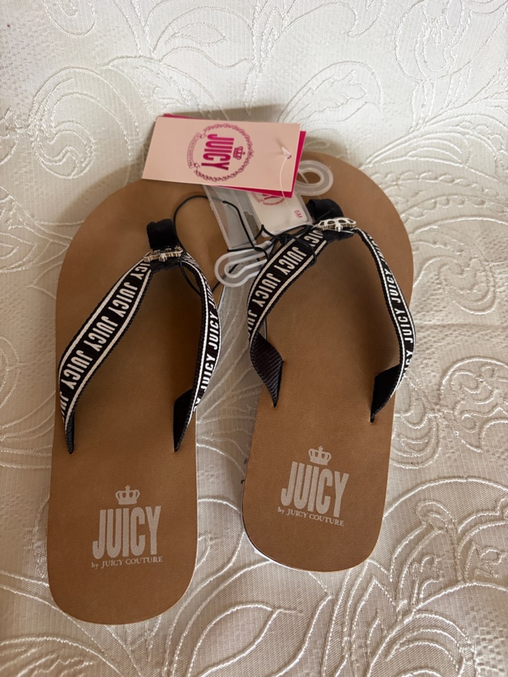 Juicy Couture Brown Footbed Sandals with Black Logo Straps